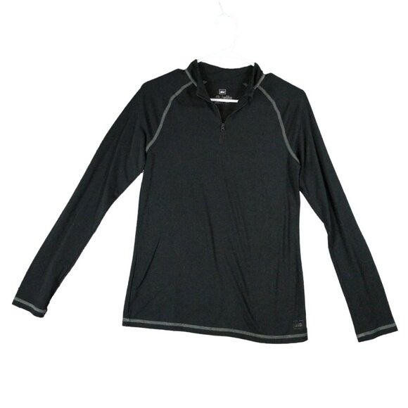 REI Base Layer Kids XL (18) Black Long Sleeves Raglan 1/4 Zip Pullover Stretchy - Picture 1 of 8